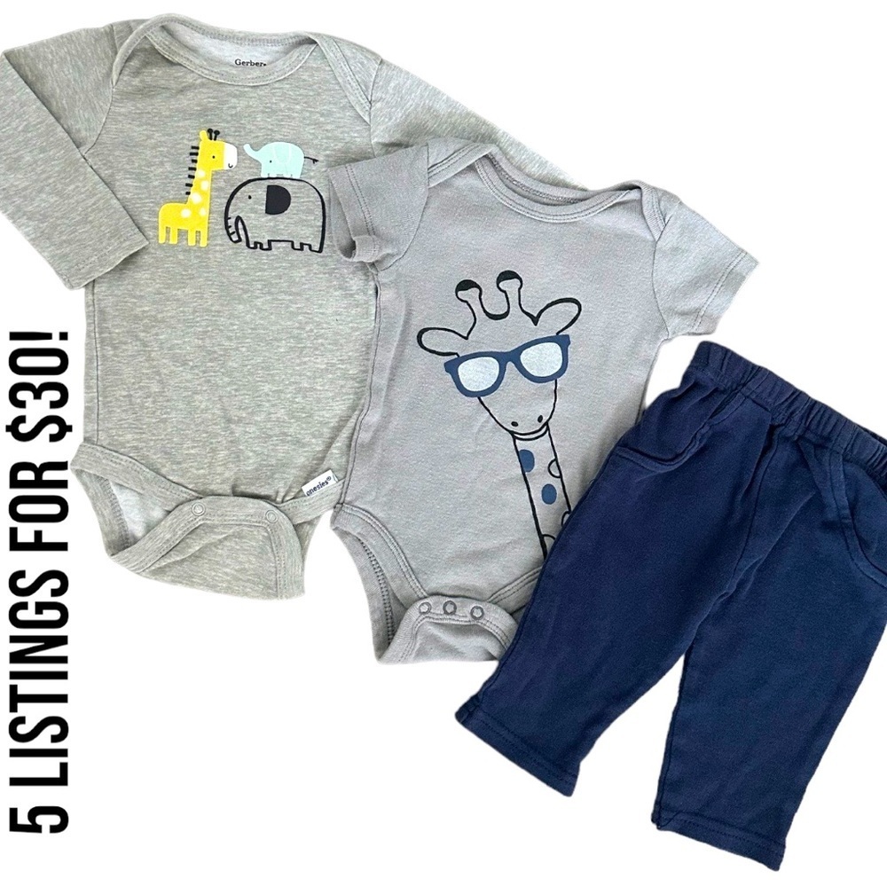 Gerber & koala baby 0-3 Month Baby Boy three piece matching outfit set giraffes